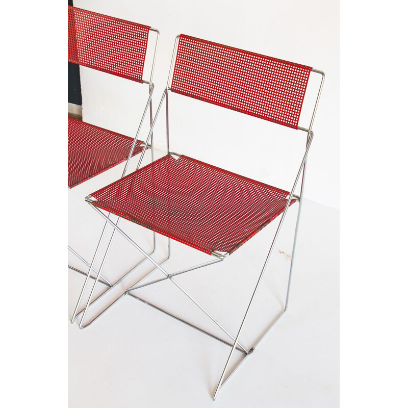 Coppia di sedie vintage X-Line in metallo smaltato e cromo di N.J. Haugesen per Bent Krogh
