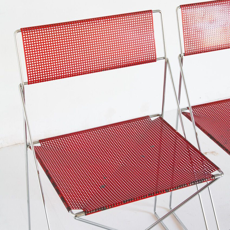 Pair of vintage X-Line chairs in enamelled metal and chrome by N.J. Haugesen for Bent Krogh 