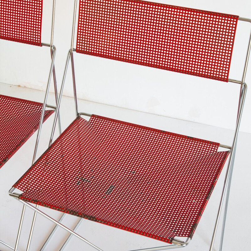 Paar vintage X-Line stoelen in geëmailleerd metaal en chroom van N.J. Haugesen voor Bent Krogh