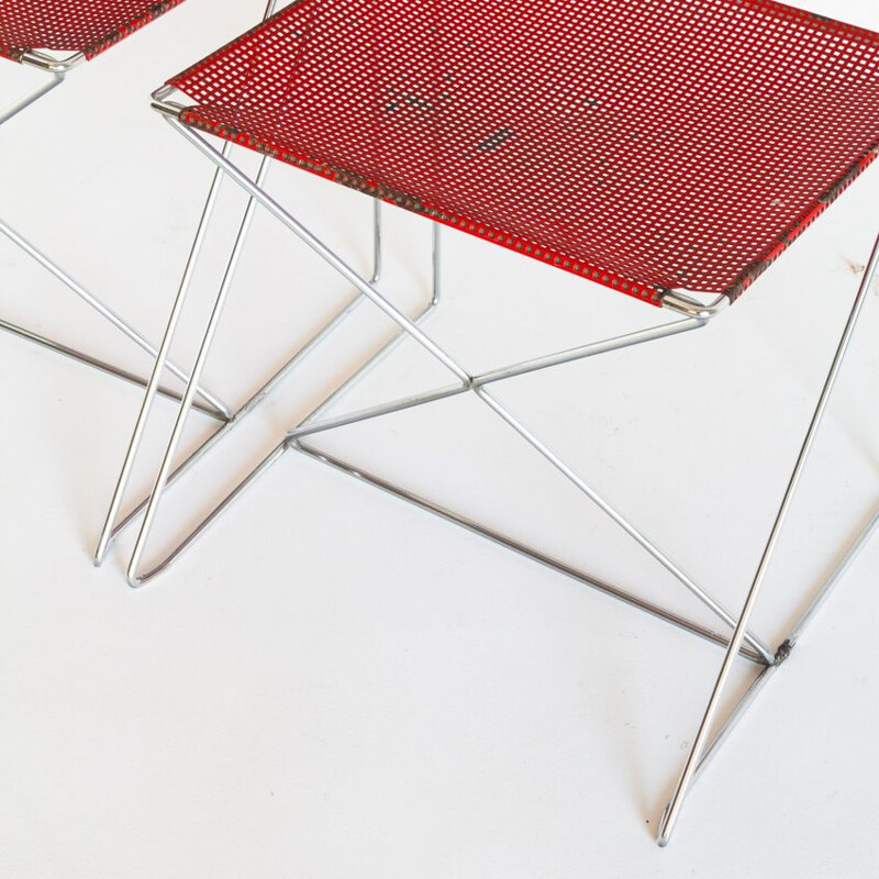 Paire de chaises vintage X-Line en métal émaillé et chromé par N.J. Haugesen pour Bent Krogh 