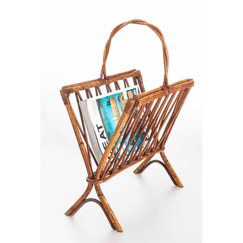 Vintage rattan magazine rack France 1970s