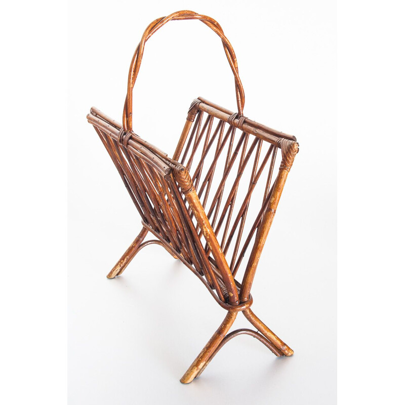 Vintage rattan magazine rack France 1970s