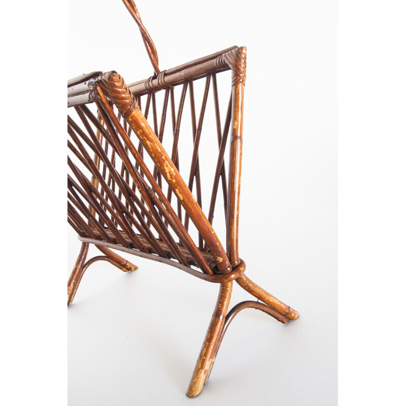 Vintage rattan magazine rack France 1970s