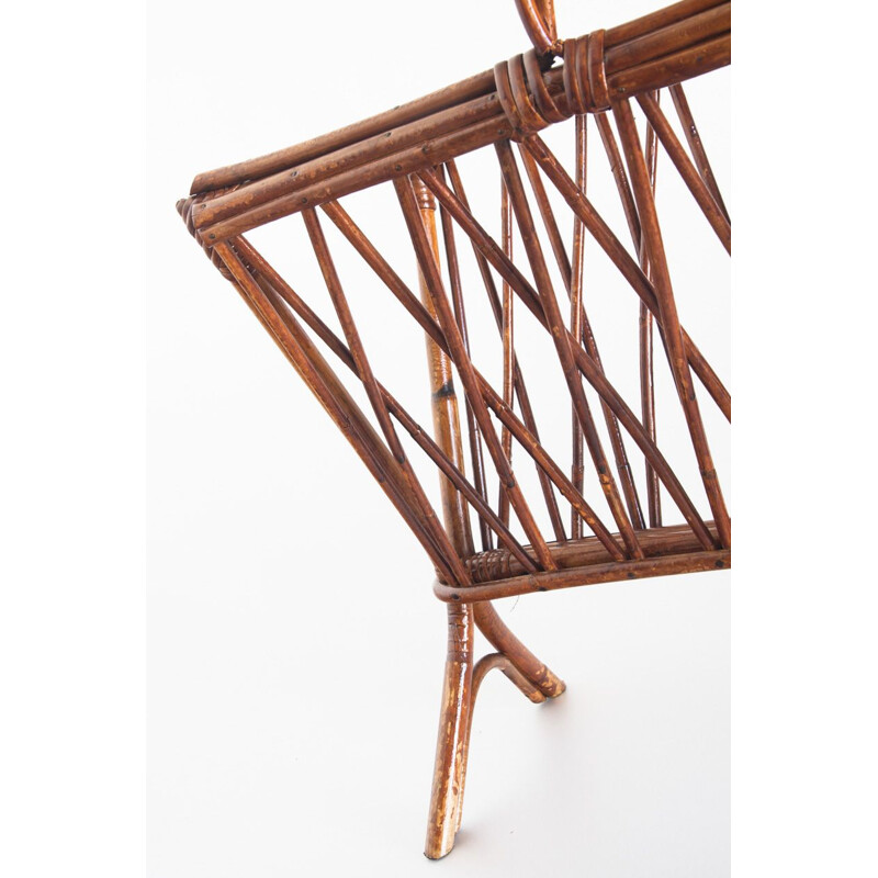 Vintage rattan magazine rack France 1970s