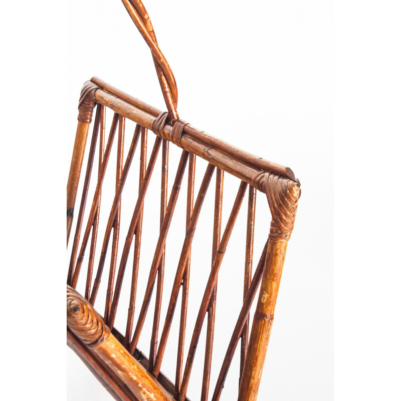 Vintage rattan magazine rack France 1970s