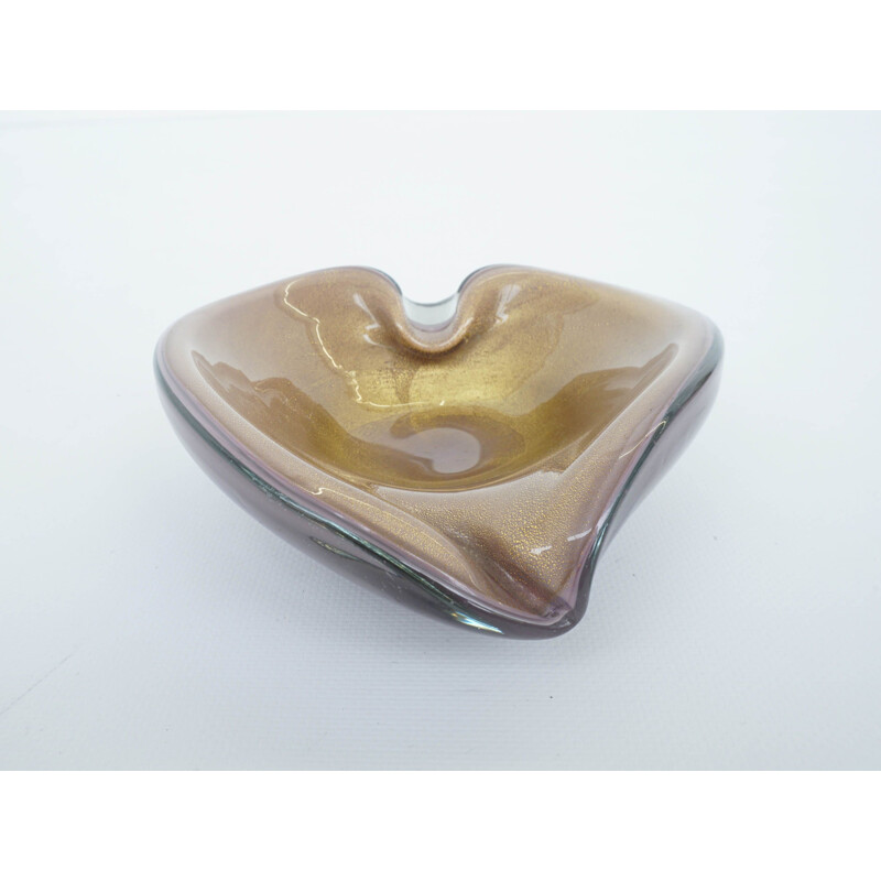Vintage ashtray in pink and gold Murano glass by Barovier and Toso Italy 1950s