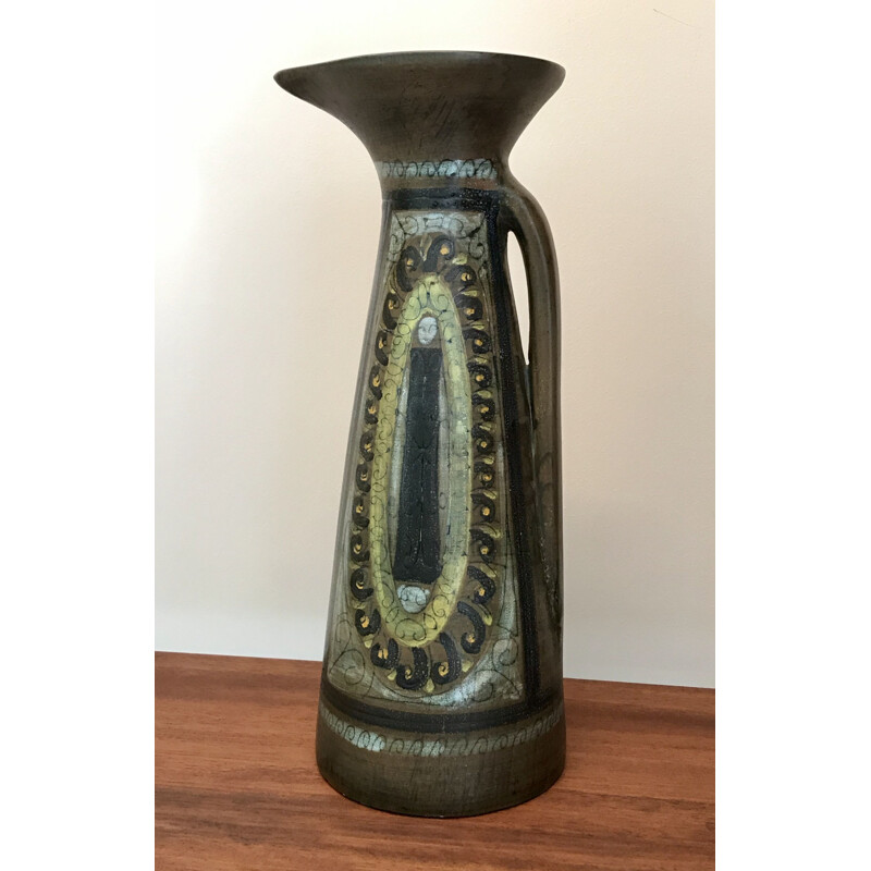 Vintage glazed ceramic pitcher by Jean de Lespinasse, France 1960