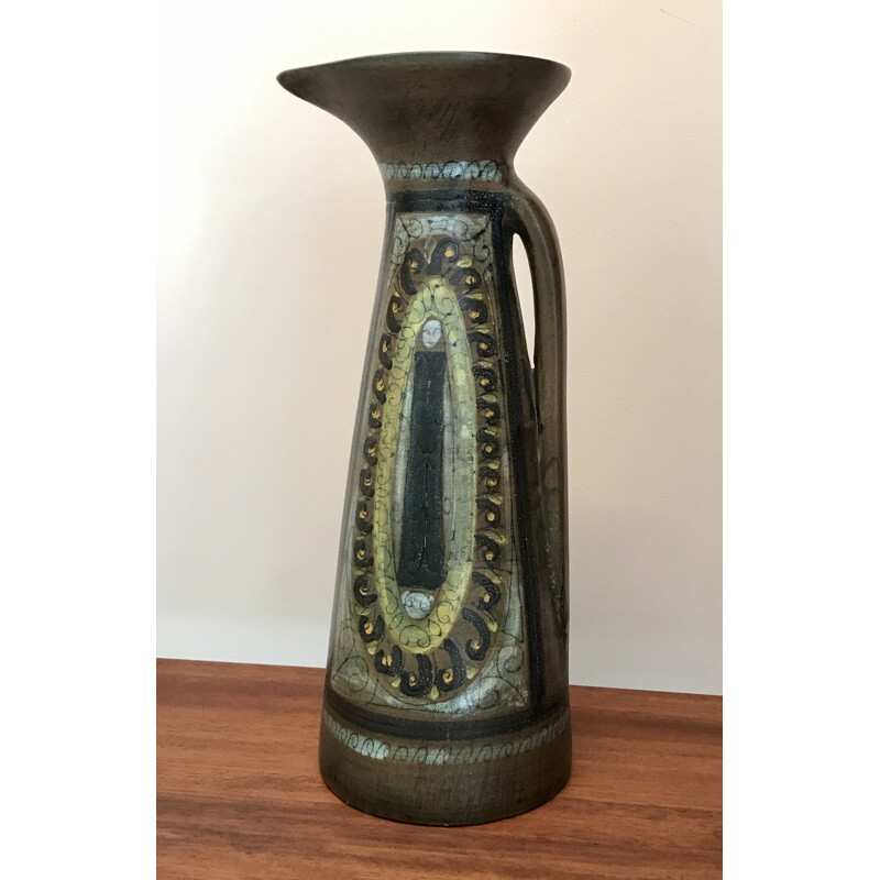 Vintage Henkelkrug aus glasierter Keramik von Jean de Lespinasse, Frankreich 1960