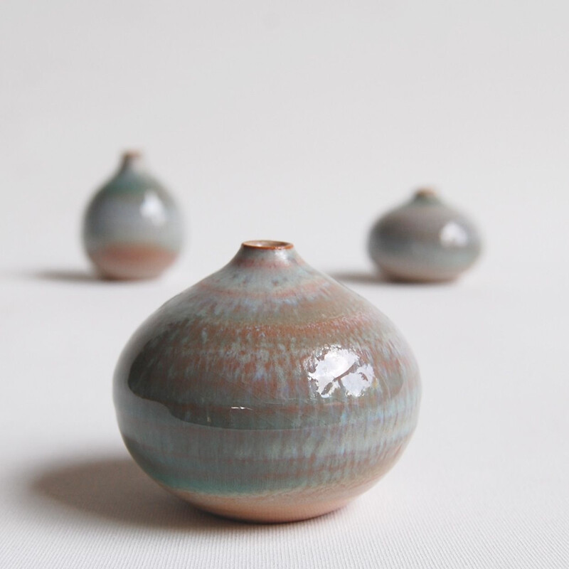 Set of 3 vintage beige ceramics by Antonio Lampecco