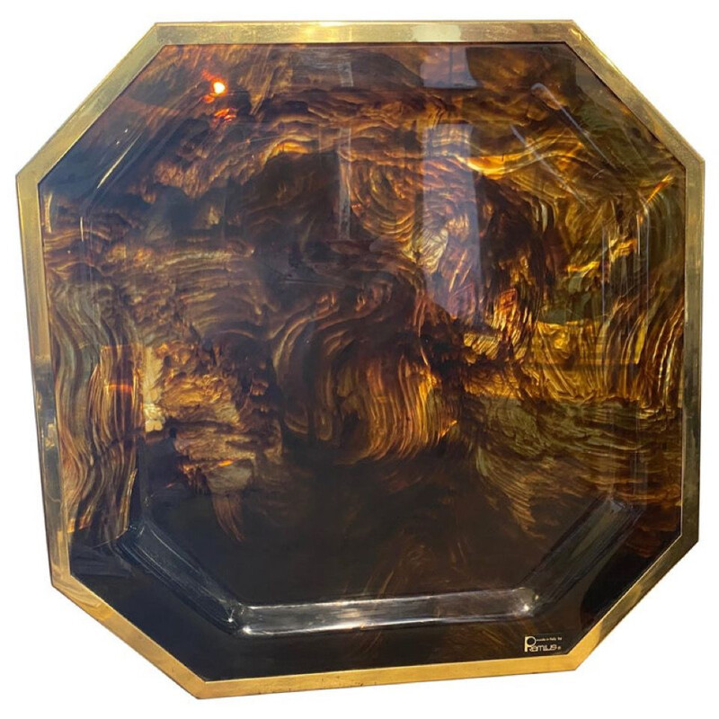 Vintage octagonal tray in brass and fake lucite Italy 1970s