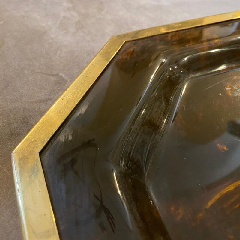 Vintage octagonal tray in brass and fake lucite Italy 1970s