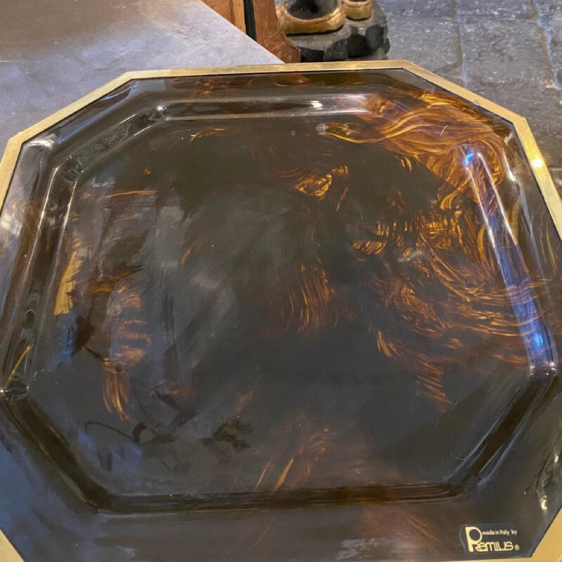 Vintage octagonal tray in brass and fake lucite Italy 1970s