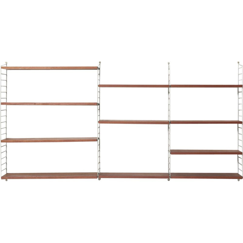 Mid century wall system in teak with 11 shelves By Nisse Strinning for String, Sweden 1950s