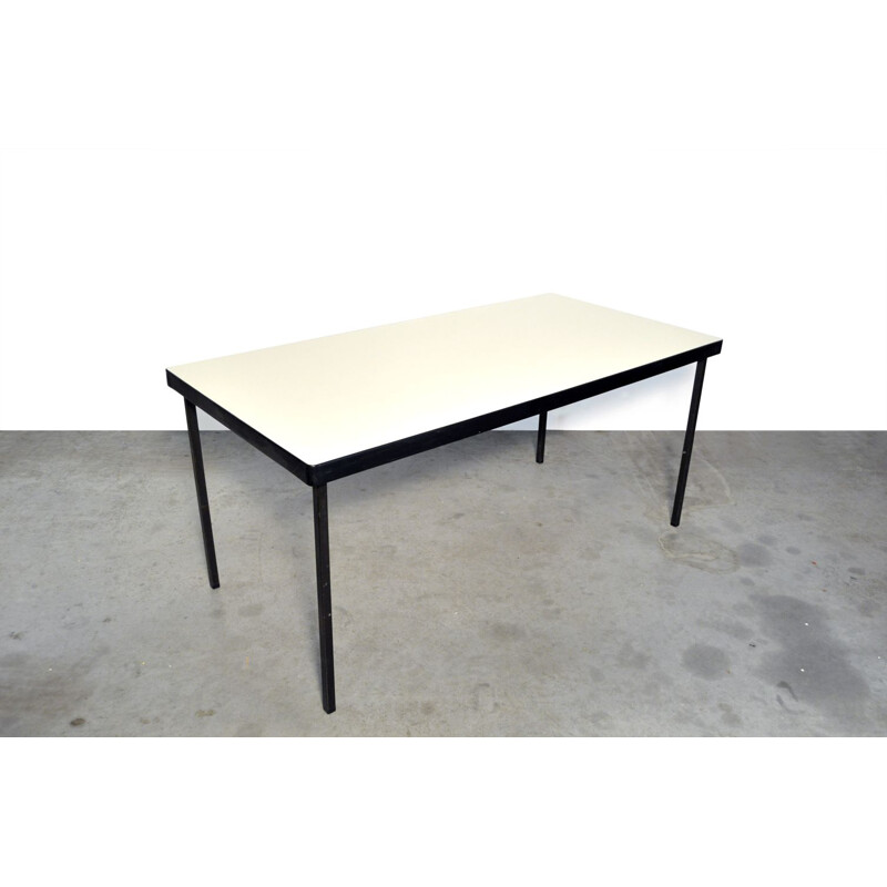 Vintage white Formica table with plastic edge by Hein Salomonson for AP Originals, The Netherlands 1950