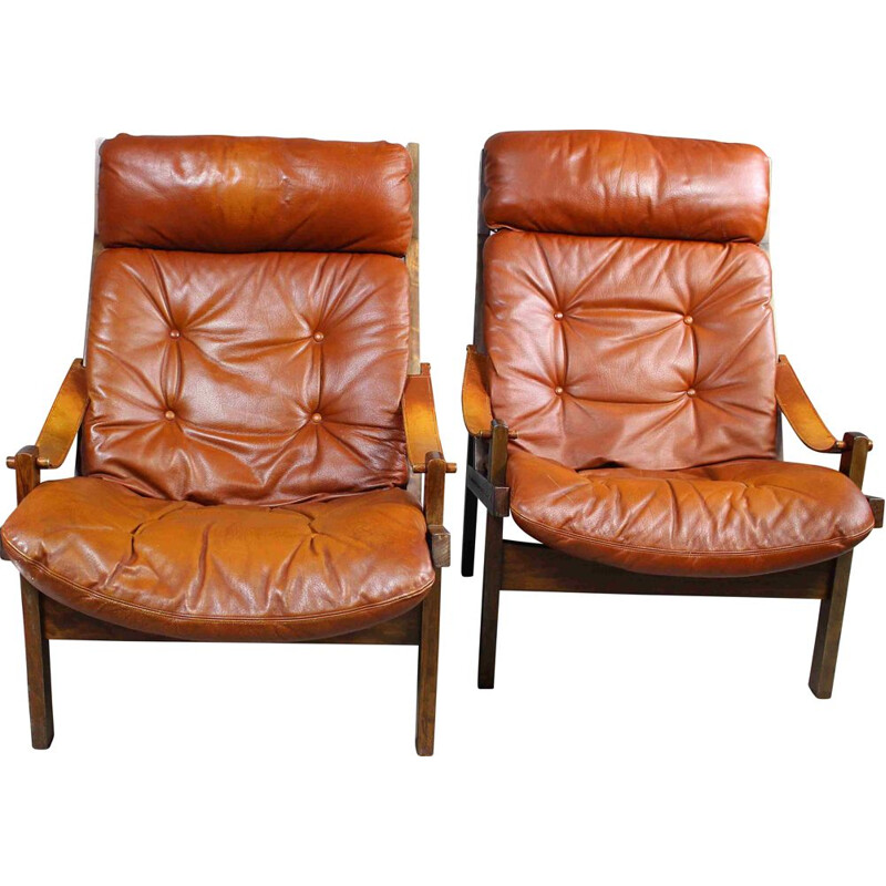 Pair of vintage Hunter armchairs by Torbjørn Afdal for Bruksbo 1970s