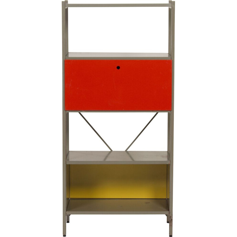 Vintage cabinet model 663 red, black, yellow by Wim Rietveld for Gispen 1954s