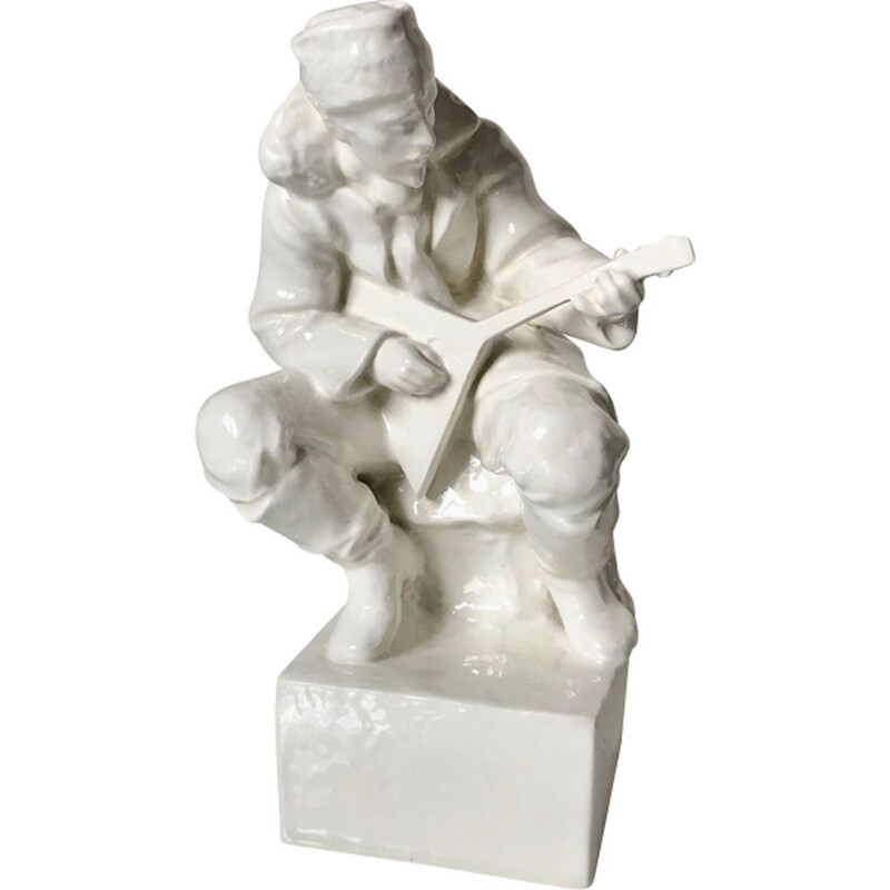 Homme en porcelaine vintage jouant du luth art déco  avec luth, Tchécoslovaquie 1940