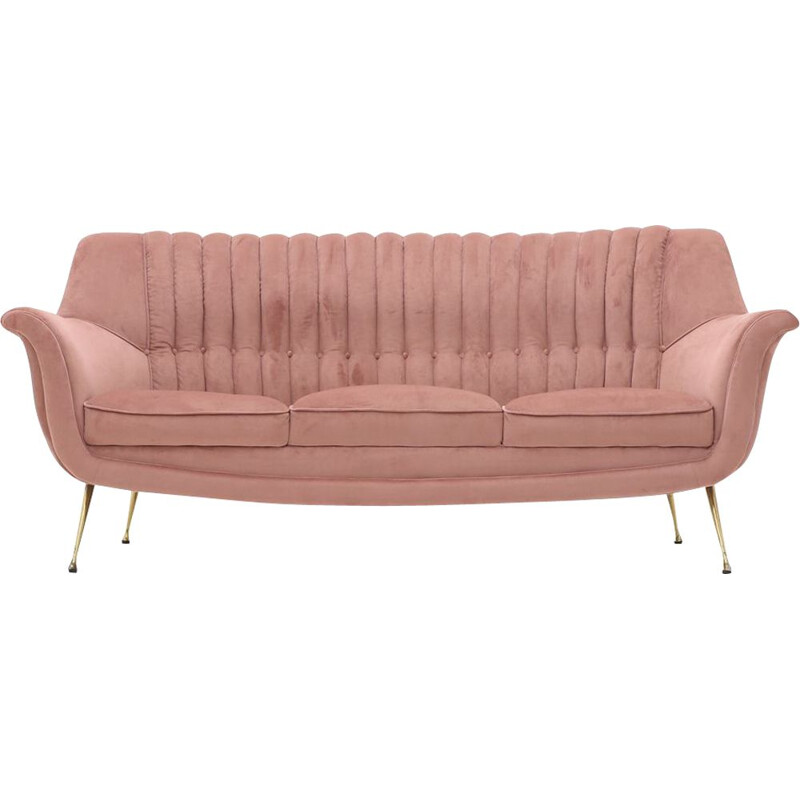 Vintage 3-Sitzer-Sofa aus rosa Samt 1950