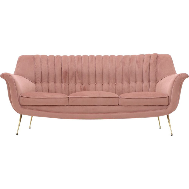 Vintage 3 seater  sofa in pink velvet 1950s