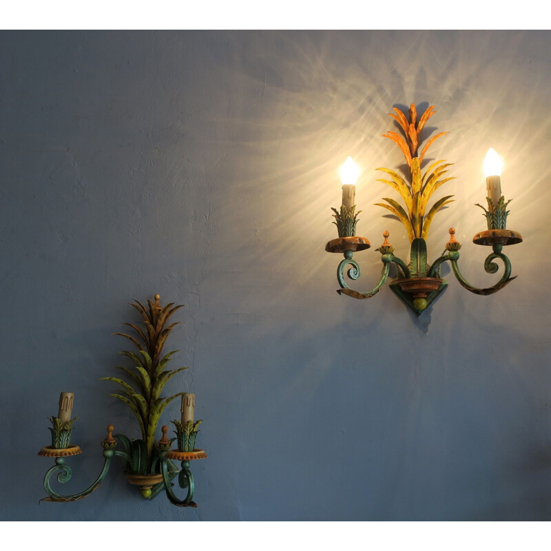 Pair of vintage painted wall sconces Italy 1950s