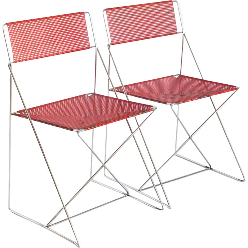 Pair of vintage X-Line chairs in enamelled metal and chrome by N.J. Haugesen for Bent Krogh 