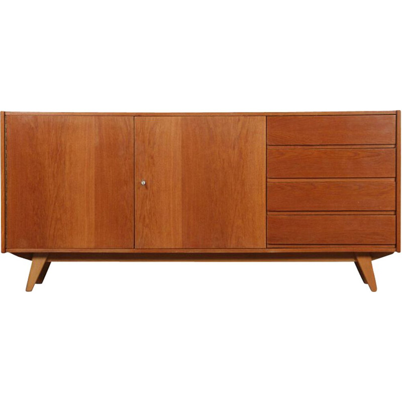 Vintage oak sideboard model U-460 by Jiri Jiroutek 1960s