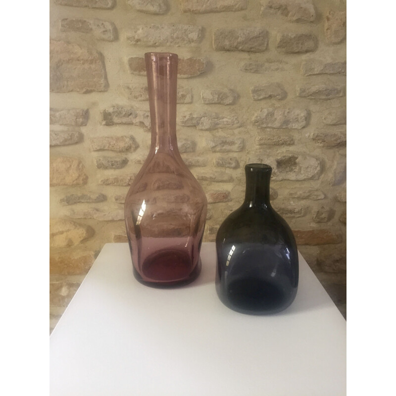 Pair of vintage blown glass bottles by Claude Morin 1960s