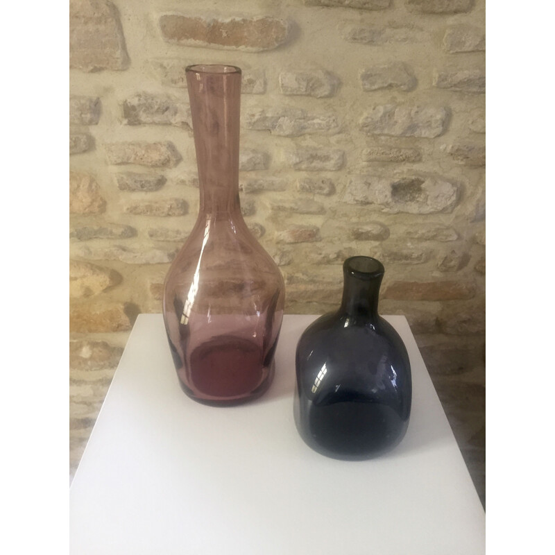 Pair of vintage blown glass bottles by Claude Morin 1960s