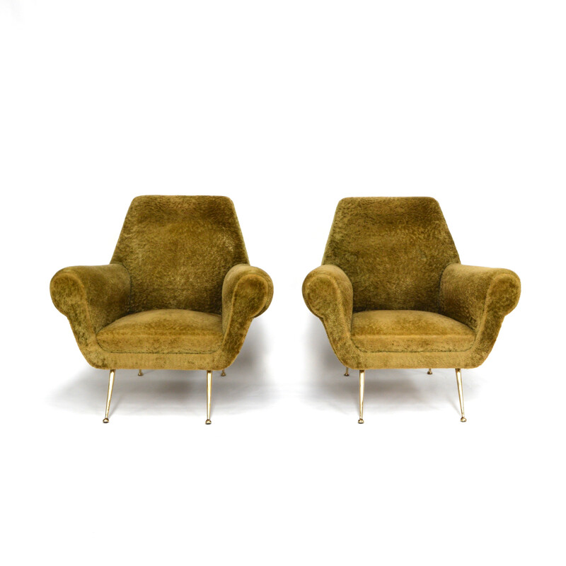 Set of Minotti lounge chairs and side chairs in green fabric, Gigi RADICE - 1950s