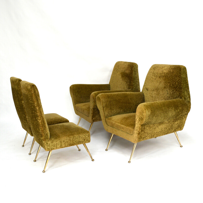 Set of Minotti lounge chairs and side chairs in green fabric, Gigi RADICE - 1950s