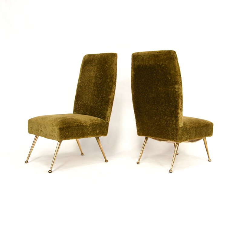 Set of Minotti lounge chairs and side chairs in green fabric, Gigi RADICE - 1950s