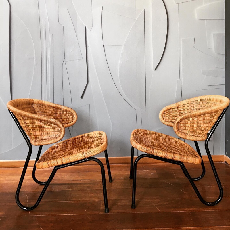 Pair of vintage rattan armchairs Holland