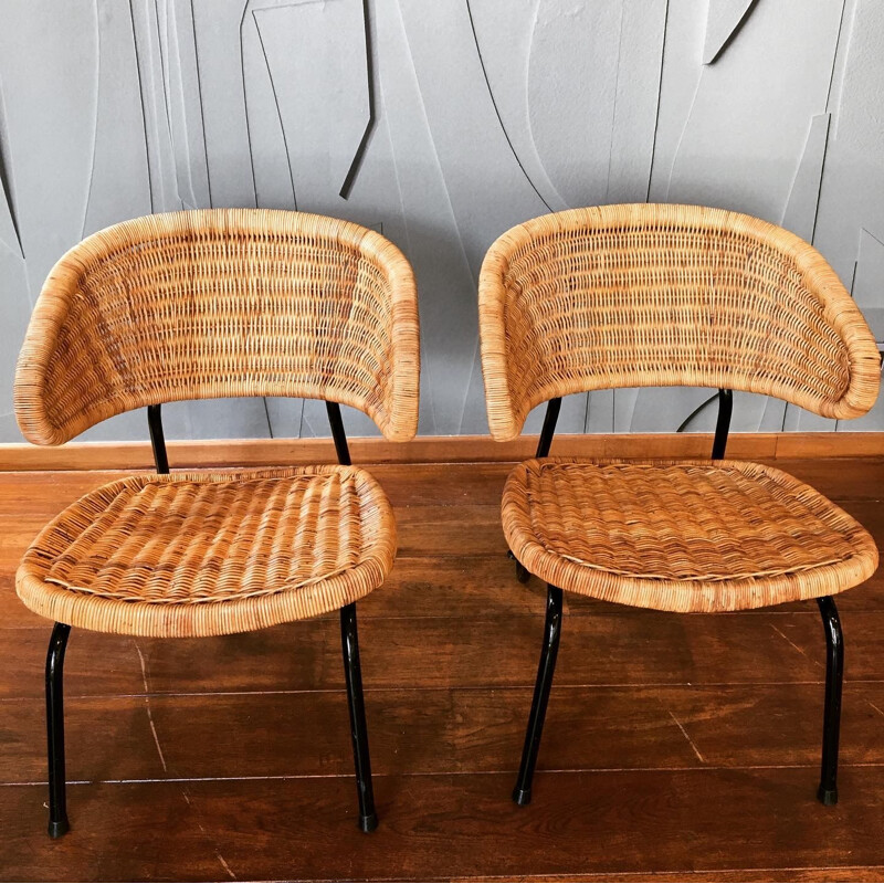 Pair of vintage rattan armchairs Holland