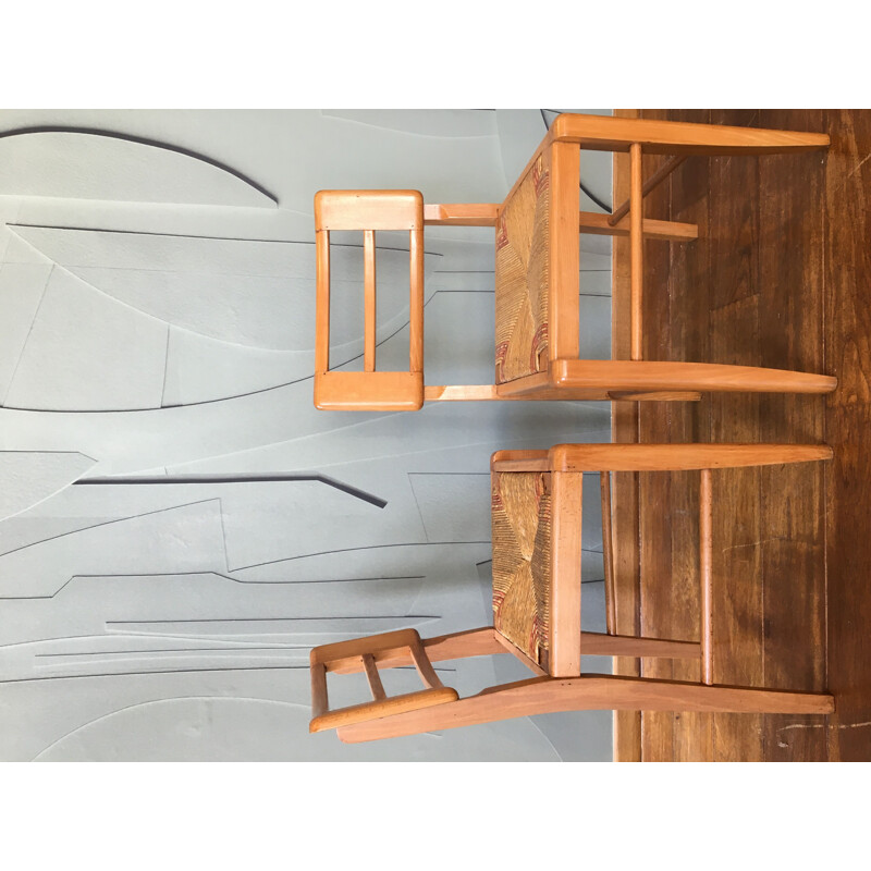 Series of 6 vintage straw chairs by Pierre Cruege