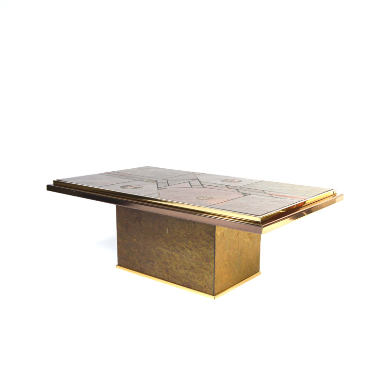 Dutch Fedam coffee table in granite and brass, Paul KINGMA - 1970s