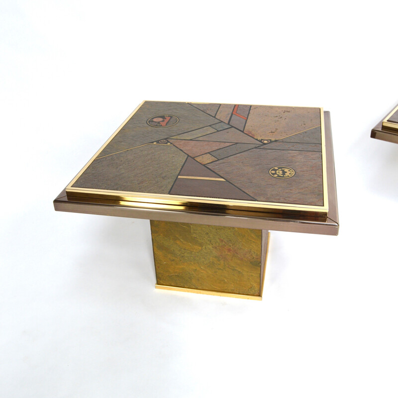 Dutch Fedam coffee table in granite and brass, Paul KINGMA - 1970s