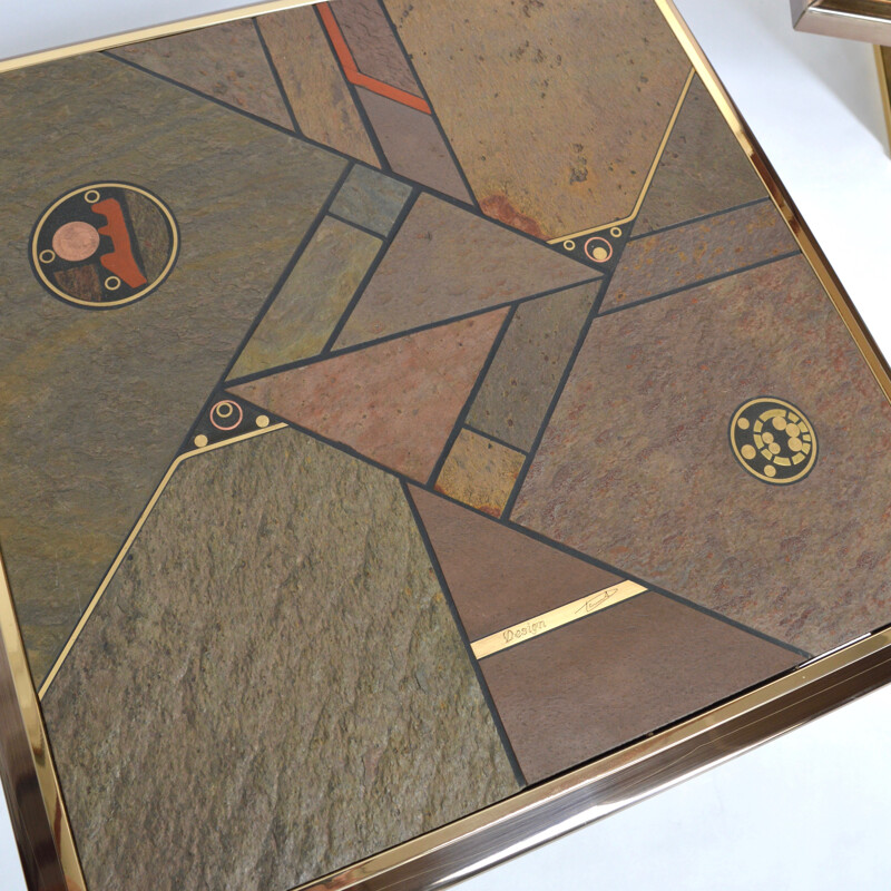 Dutch Fedam coffee table in granite and brass, Paul KINGMA - 1970s