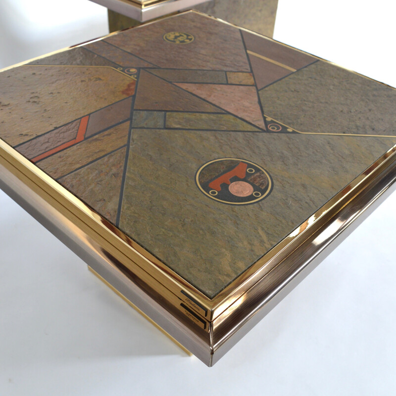 Dutch Fedam coffee table in granite and brass, Paul KINGMA - 1970s