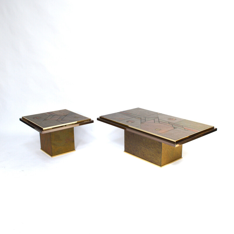 Dutch Fedam coffee table in granite and brass, Paul KINGMA - 1970s