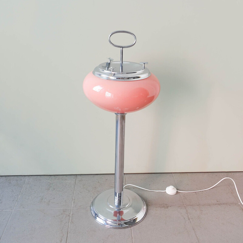 Lampada posacenere d'epoca in vetro opalino rosa Portogallo 1960