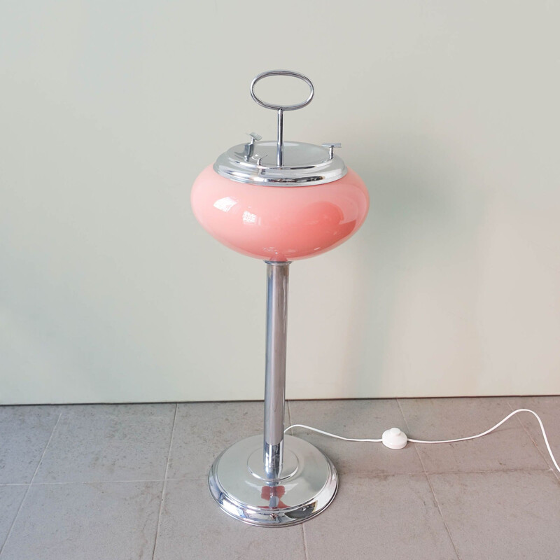 Lámpara cenicero vintage en vidrio opalino rosa Portugal 1960