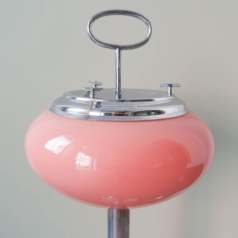 Vintage ashtray lamp in pink opaline glass Portugal 1960s