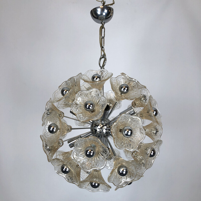 Vintage glazen Spoetnik hanglamp 35 bloemen van Veninisputnik 1970