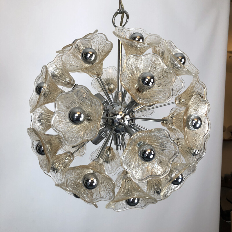 Vintage glazen Spoetnik hanglamp 35 bloemen van Veninisputnik 1970