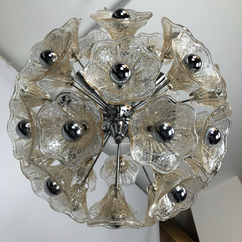 Lampada a sospensione Sputnik in vetro vintage 35 fiori di Veninisputnik 1970