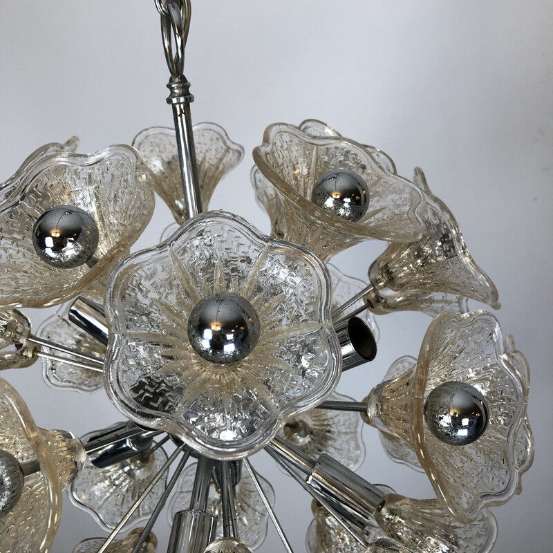 Vintage glazen Spoetnik hanglamp 35 bloemen van Veninisputnik 1970