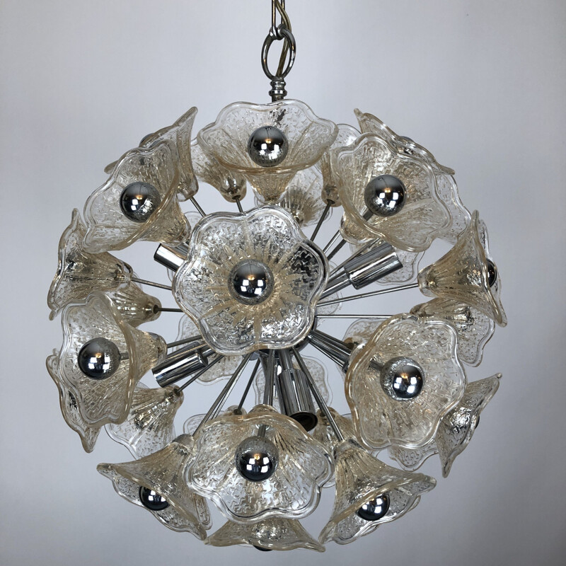 Vintage glazen Spoetnik hanglamp 35 bloemen van Veninisputnik 1970