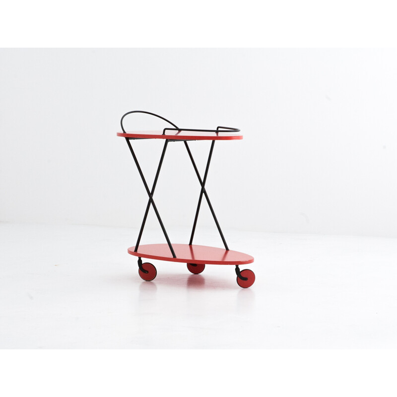 Italian red kitchen trolley in metal - 1960s