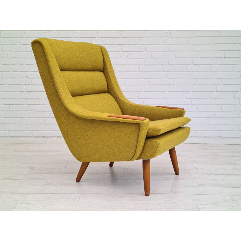 Vintage armchair in wool and teak wood restored Denmark 1970s