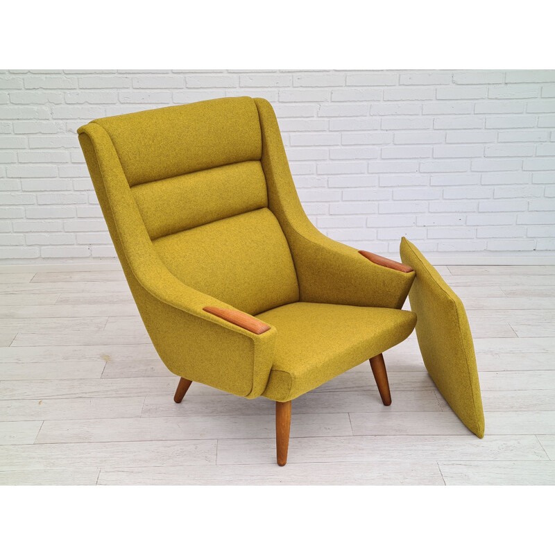 Vintage armchair in wool and teak wood restored Denmark 1970s